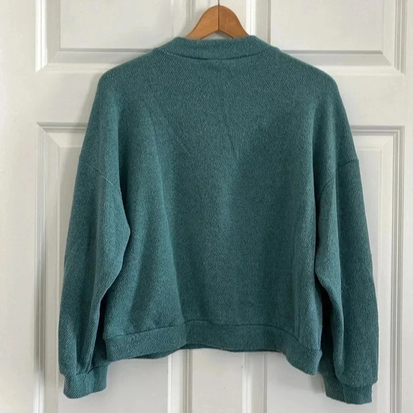 LUSH Women’s Small Teal Mock Neck Crop Oversized Sweater - Picture 6 of 7